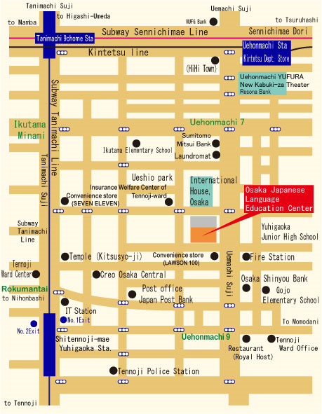 Map of Osaka Japanese Language Education Center