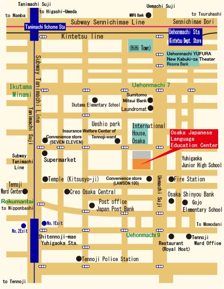 Acccess map to JASSO Osaka Japanese Language Education Center