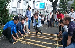 Lovely kid in bamboo dancing