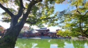 寺院と池